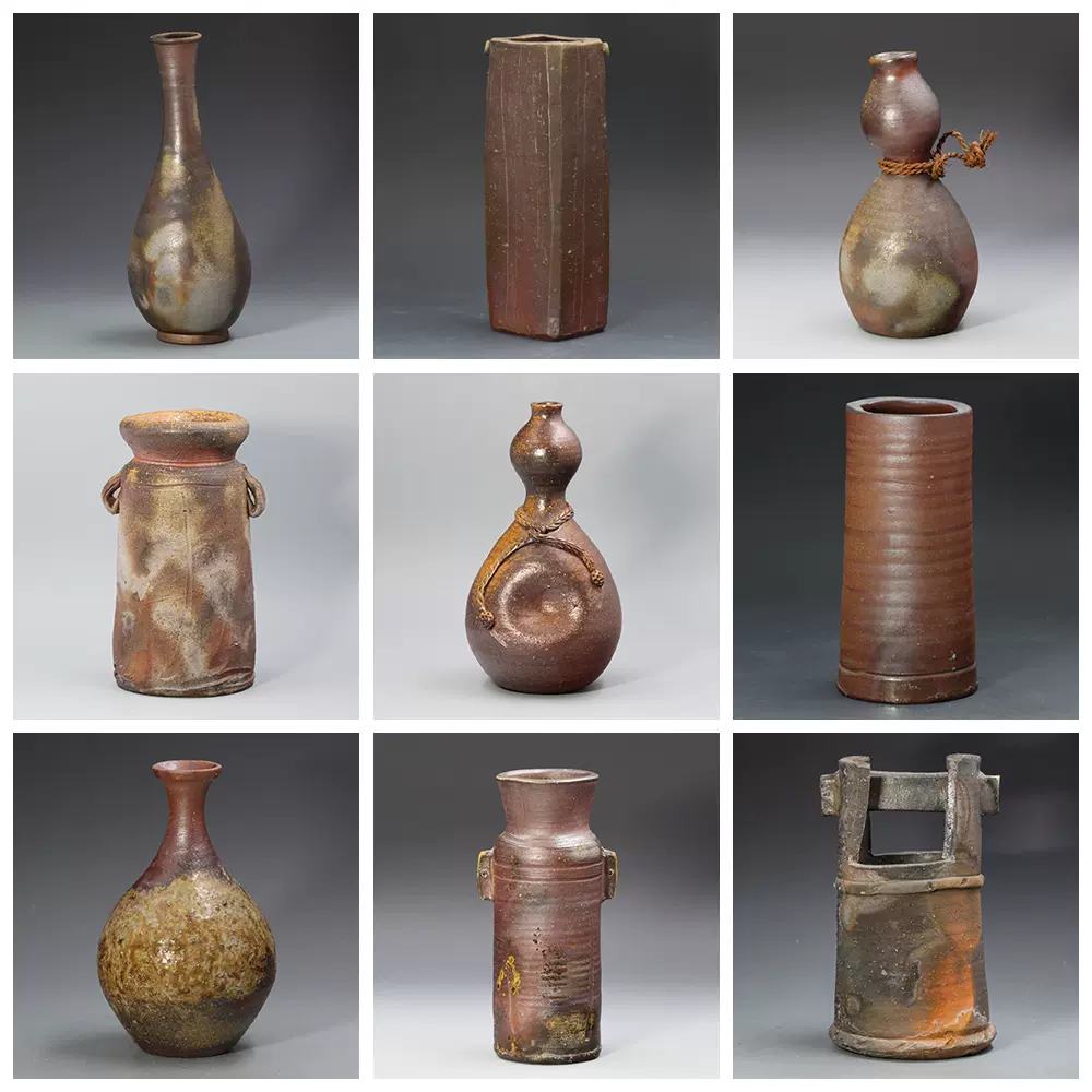 佐藤和彦　花器 现当代陶艺家佐藤和彦作竖条纹镶嵌红棕色化妆土日式侘