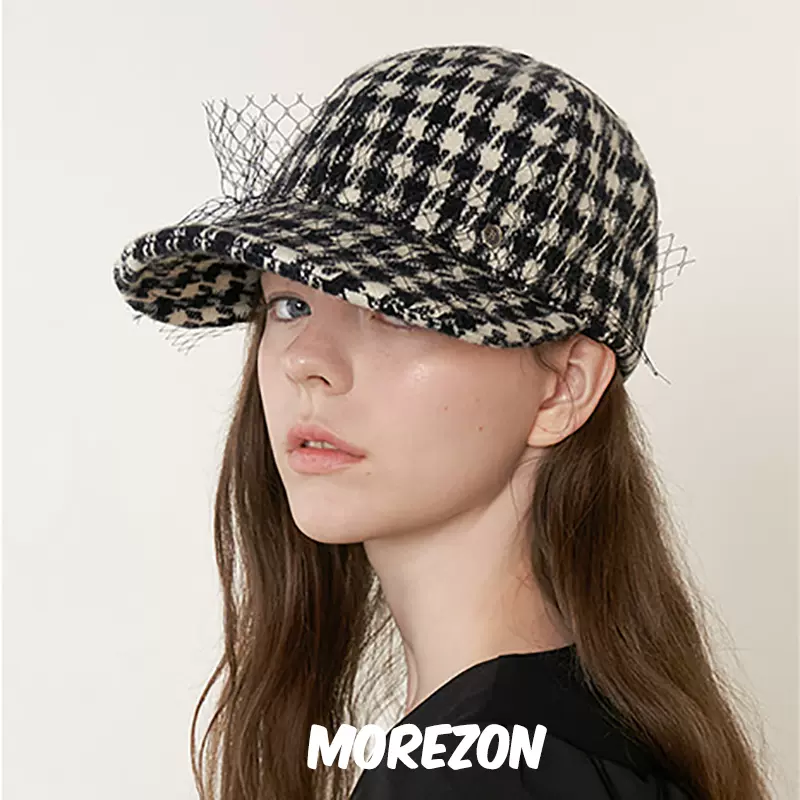 MOREZON【Brown hat Lace Point Wire Cap】23秋冬千鸟格棒球帽子-Taobao