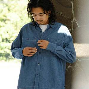 
dear lauren men's and women's same style cotton chambray soft and comfortable loose long-sleeved versatile shirt shirt super special