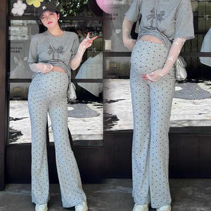 Pregnant woman knitted micro -lan pants summer spring and autumn dots without regulating band of dangling support belly bottom pants micro -leisure pants
