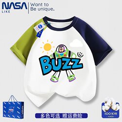 Nasa Toy Story Buzz Lightyear Boys' Short-Sleeved T-Shirt Pure Cotton Boys' Top Summer Clothing New Style