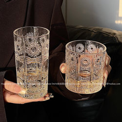 Sunflower Glass Crystal Glass Engraved Whiskey Glass Foreign Liquor Glass Water Glass Juice Glass Beer Glass