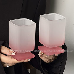 ins Unique Design Frosted Goblet Gradient Pink Glass Cup Beverage Juice Cup High Aesthetic Water Cup