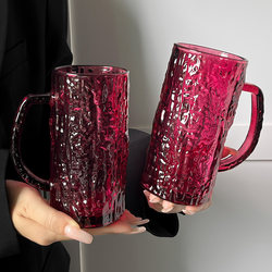 Rose Red Tree Pattern Glass with Handle, Large Capacity, Suitable for Summer Home Use, Drinking Water Cup, Beer Cup, Juice Cup, Cold Drink Cup