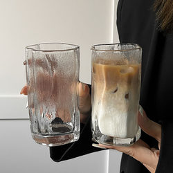Niche Design ins Irregular Wind-Blown Glass Cup for Iced Americano, Latte, Coffee, Juice, and Cold Drinks