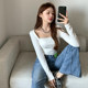 Fang -collar top female bottoming shirt with short spring and autumn and winter sexy new long -sleeved Hong Kong flavor high waist high -waisted careful machine T -shirt