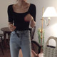 2025 spring and summer square collar modal short sleeve French square collar short large neck top exposed collar bone tight T-shirt for women