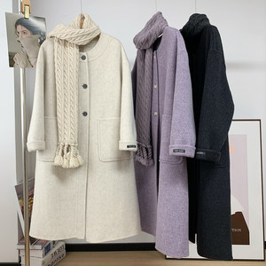 
Dongdaemun, South Korea, double-sided woolen woolen coat, women's mid-length with scarf, silhouette, atmosphere, 25 winter
