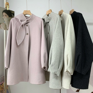 
Korean style sweet temperament rabbit ears double-sided woolen woolen coat coat women's mid-length cloak 25 winter new style