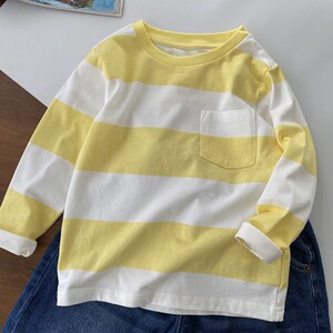 
Nice yellow color/external order margin~100 pure cotton 110-170 boys wide striped long-sleeved T-shirt
