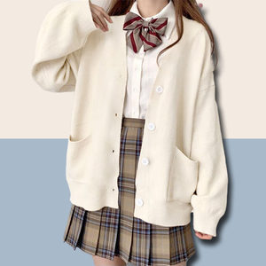 Jk sweater knit sweater, sweet Japanese spring and autumn college style laziness, loose, pure color long -sleeved outer jacket female
