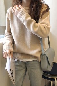 Women's sweater loose outside wear lazy style Korean version 2021 new inner top base top knitted sweater thickened