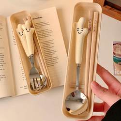 Chopsticks and Spoon Single-Person Set, Personal Use, Suitable for Middle School Students Eating at School, Stainless Steel Cutlery Box, High Aesthetic Value