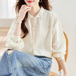 2026 New Pure Cotton Long-Sleeved Shirt for Women, Autumn High-End Light Luxury, Age-Reducing, Stylish New Chinese-Style Shirt for Women, Women's Top