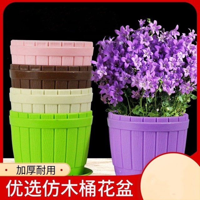 Extra large wooden barrel plastic round plastic imitation ceramic flower and vegetable lotus small European flower pot with large delivery tray