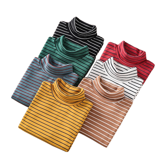 
Boys and girls bottoming shirts high collar children half turtleneck medium and large children striped underwear medium collar autumn coat long sleeve t-shirt cotton