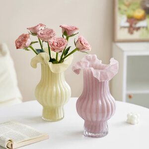 
Creative medieval glass vase living room water-growing flower arrangement high-end pleated skirt ornaments glass vase dining table accessories