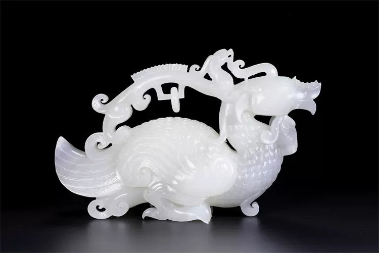 ▽鴻▽ 和田玉製 細密彫 一鳴驚人 置物 古賞物 中国古玩 中国古美術