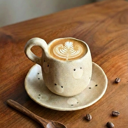 Moon-Making Pottery Fun Bear Handmade Coffee Cup and Saucer Retro Niche Gift Mug Latte Art Cup Water Cup Wabi-Sabi Style