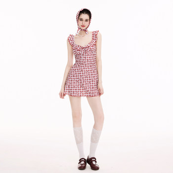 [Masked Cat] French retro plaid swimsuit for women