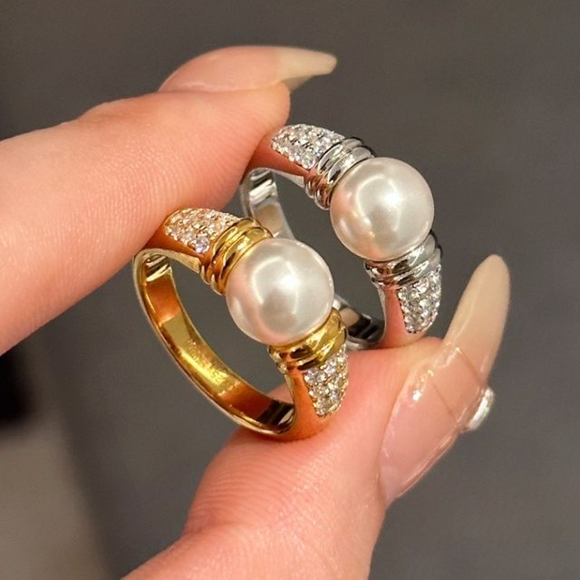 Vintage Middle aged Gold Ring Ins Pearl Inlaid Diamond 925 Sterling vintage-middle-aged-gold-ring-ins-pearl-inlaid-diamond-925-sterling