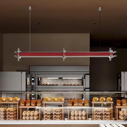 Red Light Axis Designer Chandelier for Restaurant, Bakery, Bar Counter, Study, Long Front Desk, Linear Office Lighting Fixtures