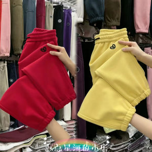 Plel of pants pants cotton pants autumn and winter new red cropped pants loose, thin all -handed bouquets Harn pants are thin and reduced