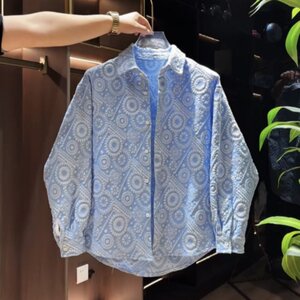 
Spring and summer men's trendy three-dimensional jacquard long-sleeved shirt fashionable and versatile couple's same loose and breathable casual jacket