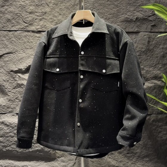 
Autumn and winter men's trendy brand gypsophila woolen lapel jacket cotton coat couple's same style casual warm small fragrance jacket