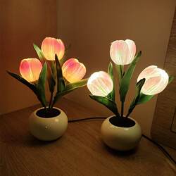 Led Tulip Night Light Bouquet Imitation Lamp Finished Product Rechargeable ins Bedroom Decorative Atmosphere Lamp Women's Day Gift