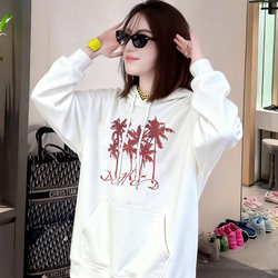 Autumn Trendy Style Lazy Print Hooded Sweatshirt for Women 2025 New Loose Oversize Long-Sleeved Top