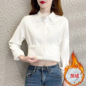 White velvet thickened long-sleeved shirt women's design niche inner shirt formal bottoming top late winter and autumn