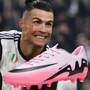 C Luo Assassin football shoes long nails AG white male and female children, boys, teen, teen, poison bee show pink
