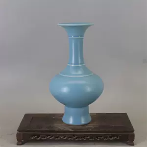 短納期清 雍正顏色釉薺瓶 單色釉花插 天青釉 古瓷器 古典裝飾擺件X021 清