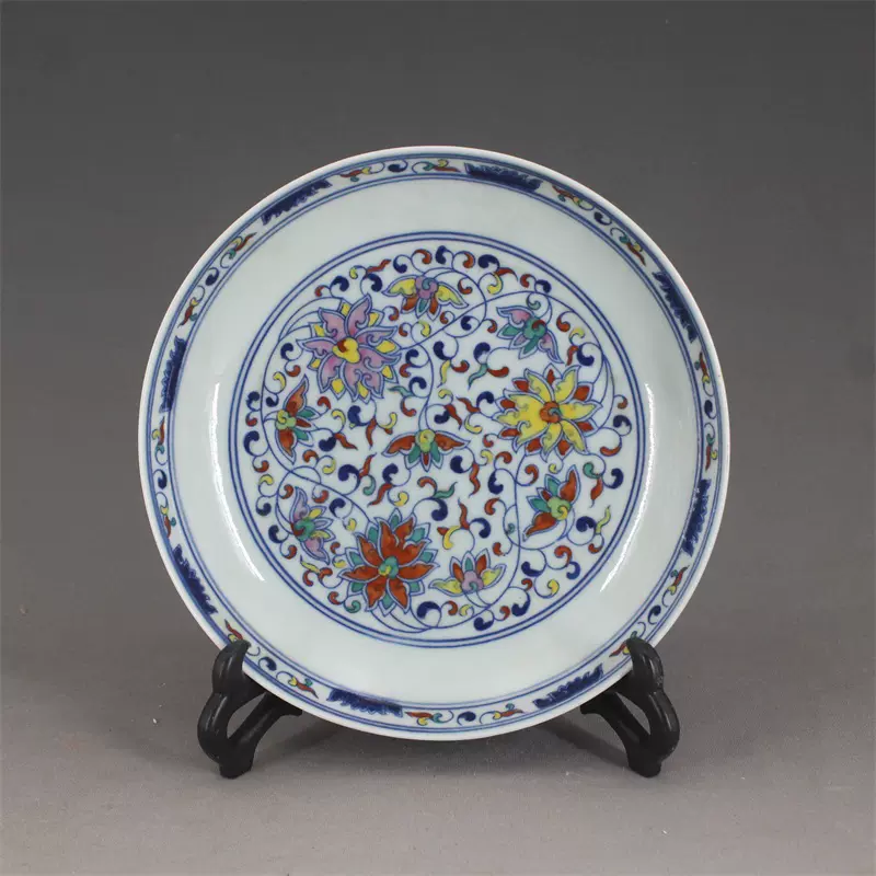 永し 清時代 大清雍正年製 青花斗彩龍紋盤 古