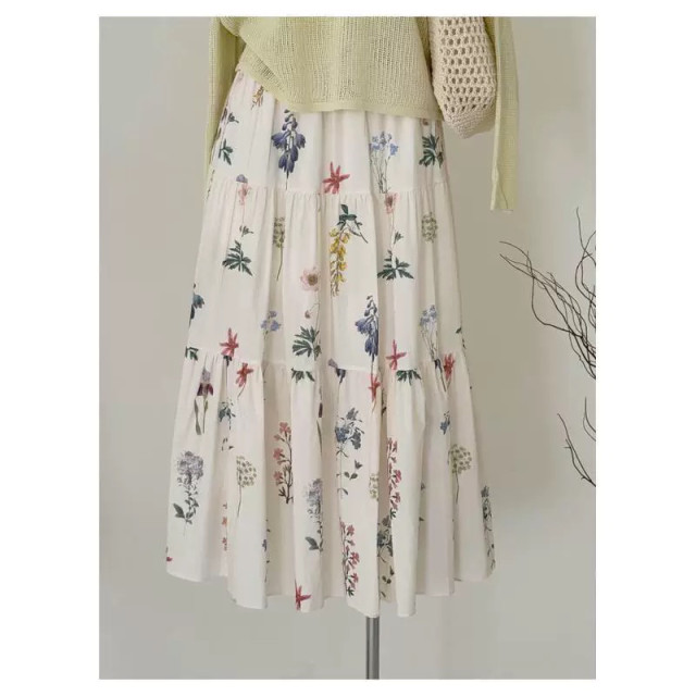 Korean sweet flower a-line elastic waist pleated skirt for women in summer new small sweet midi skirt
