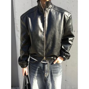 
MRDONG Korean purchasing agent men's designer stand collar zipper motorcycle leather jacket short silhouette retro street jacket