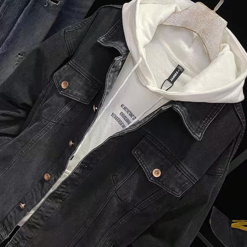 Men's Black Denim Jacket - Loose Fit Casual Workwear