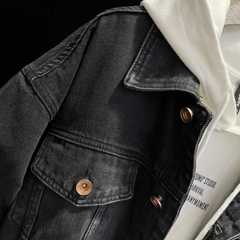 Men's Black Denim Jacket - Loose Fit Casual Workwear