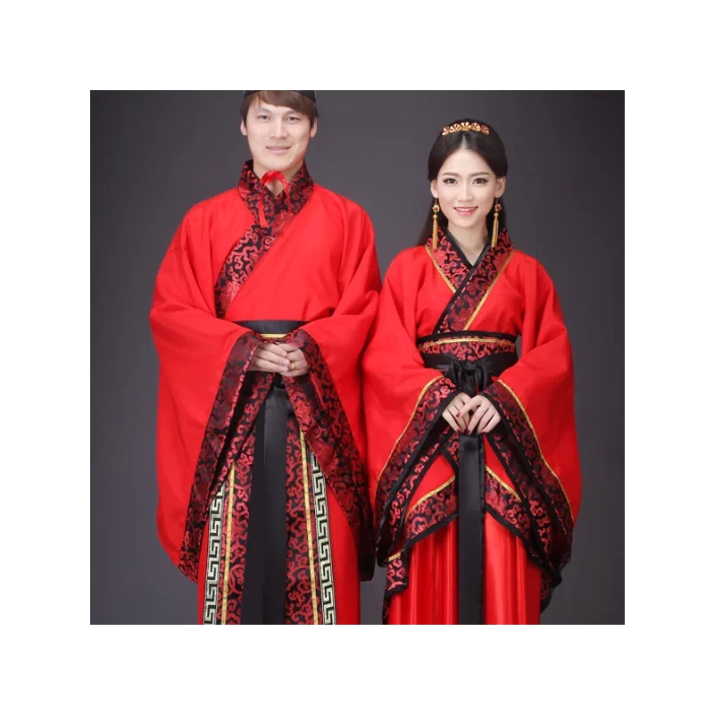 中式汉服婚服中国风嫁衣情侣装红色古装霸气古风男青年改良婚礼服-Taobao