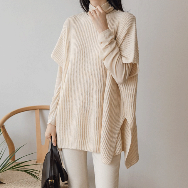 Japanese and Korean chic2024 autumn loose large size lazy clean color loose pullover cape shawl vest top