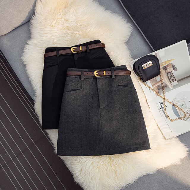 Mao Wa suit half -body skirt female 2024 autumn and winter new high -waisted anti -light A -line skirt shows thin bottom bag hip skirt
