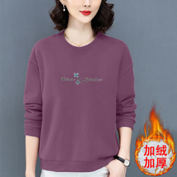 Sweatshirt women's new style middle-aged mother's velvet thickened round neck top fashionable loose long-sleeved autumn and winter warm clothes
