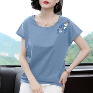 
Pure cotton T-shirt for women short-sleeved middle-aged large-size loose mother suit spring and summer new printed fashionable sleeveless top t