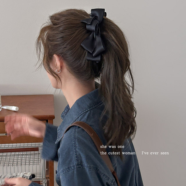 Korean satin bow banana clip women's high ponytail vertical clip grabbing clip temperament hair clip hair accessories showing hair volume shark clip