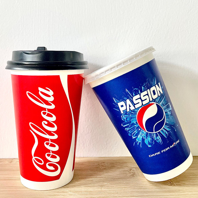 Disposable Pepsi paper cups with lid thickened double coating 1000 ...
