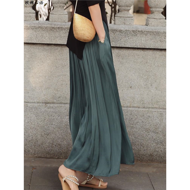 
High-end 2025 spring and summer new high-waisted gray pleated skirt pocket skirt large size A-line slim and versatile women