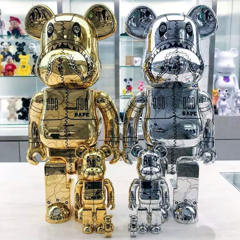 Bearbrick Bape Sorayama 空山基 鯊魚電鍍金色400%100%積木熊-Taobao