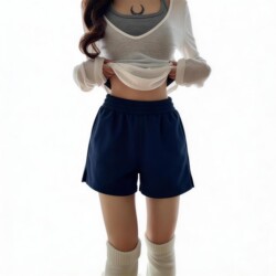 Navy Blue Elastic Waist Sports Shorts for Women, Summer High-Waisted A-Line Slimming Loose Wide-Leg Hot Pants for Petite Figures