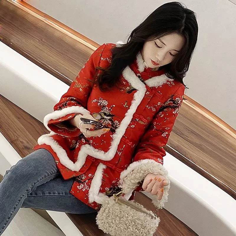 唐装女冬加厚夹棉红色拜年服改良旗袍21新款短款 唐装女冬加厚夹棉红色拜年服改良旗袍21新款短款